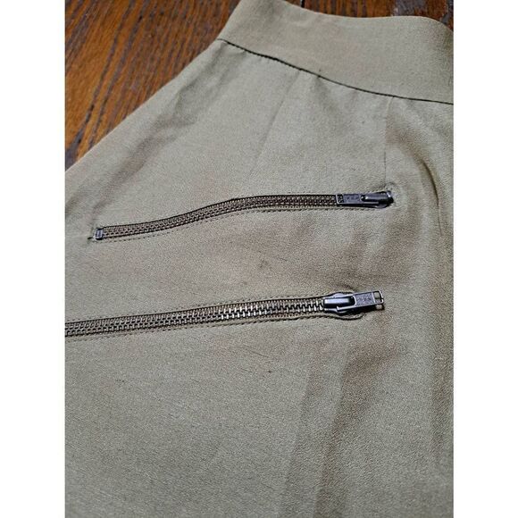Size 6 Plenty Tracy Reese Olive Brown Tan Shorts with Zipper Detail Silk Linen - Picture 4 of 5